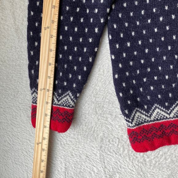 Vintage Lands End Wool Fair Isle Sweater Men M Navy Snowflake Birdseye Aspencore - Picture 9 of 9